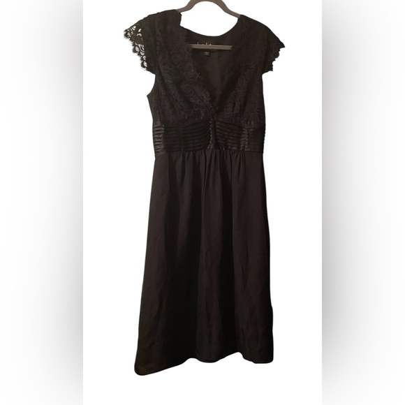 sachin and babi light blue dress elegant black round neck lace trimmed three quarter sleeve a